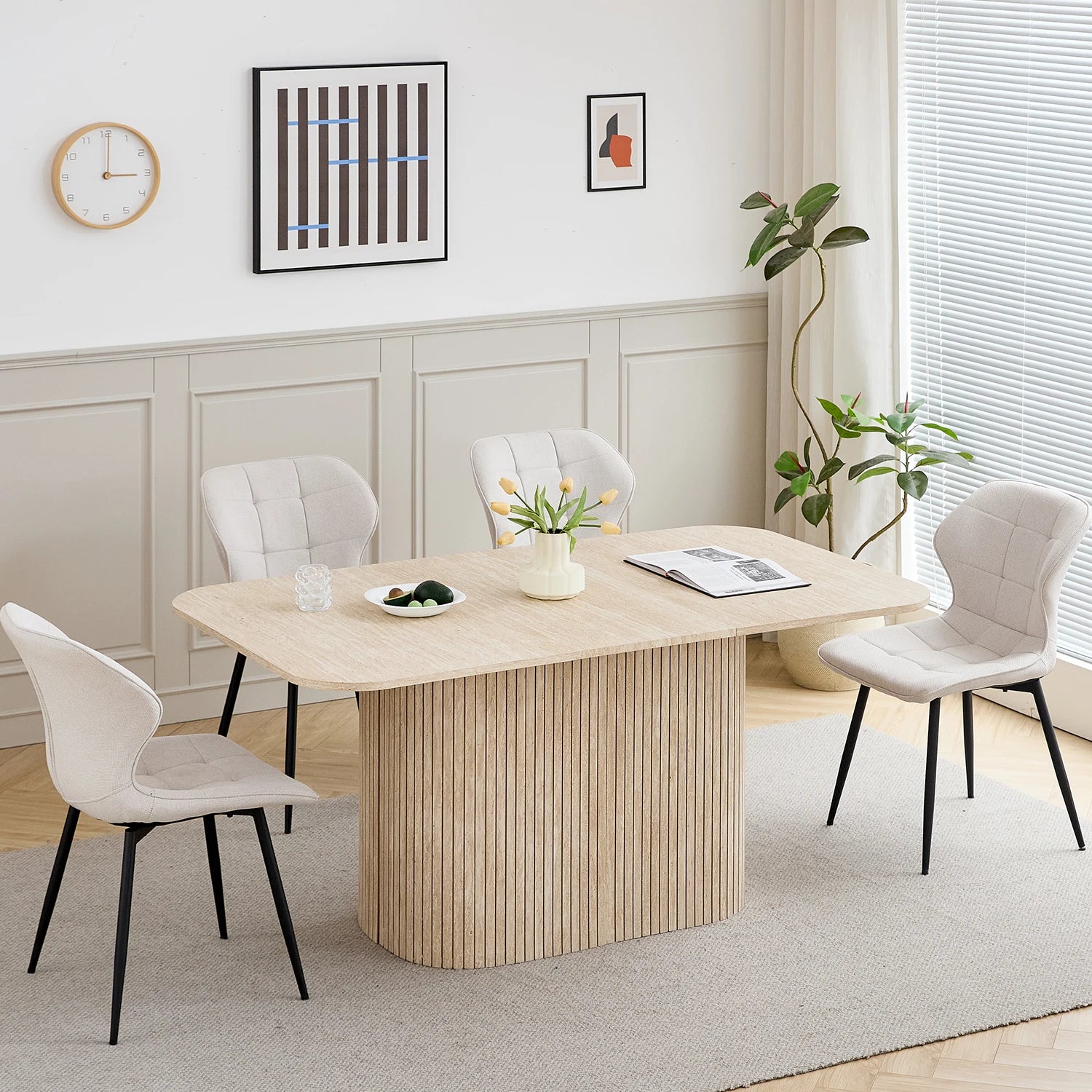 Table à manger rectangulaire en bois massif EGOONM – 4 à 6 personnes, 160x90 cm, salon et salle à manger
