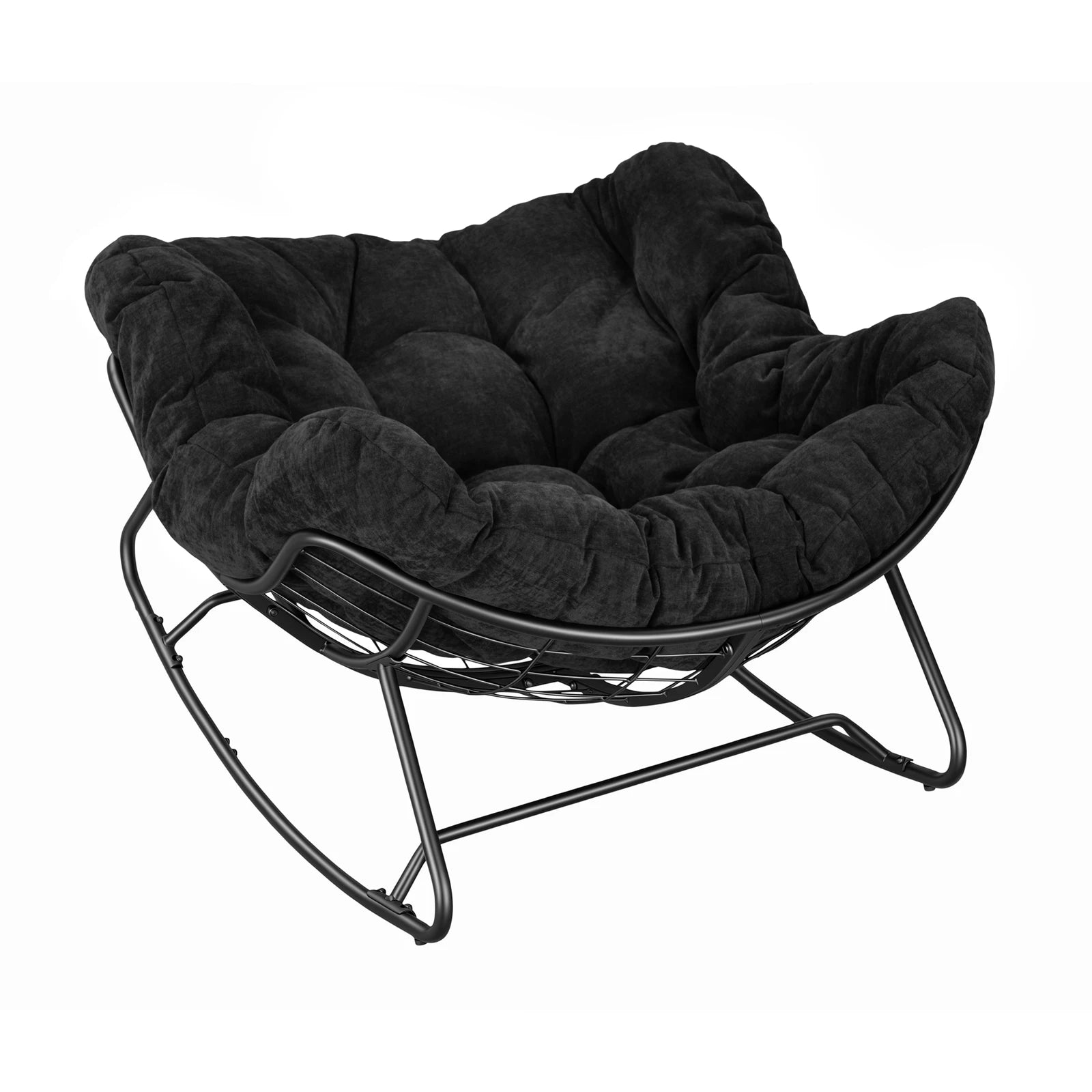 Rocking chair WOLTU forme œuf – Fauteuil à bascule avec coussin chenille, cadre métal, 150 kg, salon et balcon