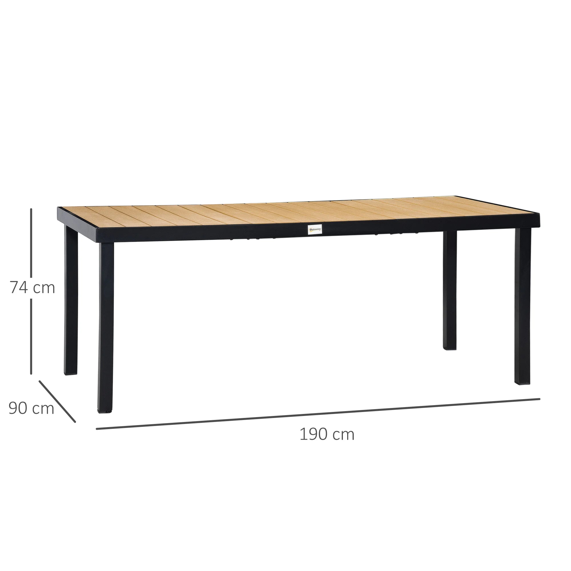 Table de jardin aluminium Outsunny 8 personnes – 190x90x74 cm, extérieur terrasse