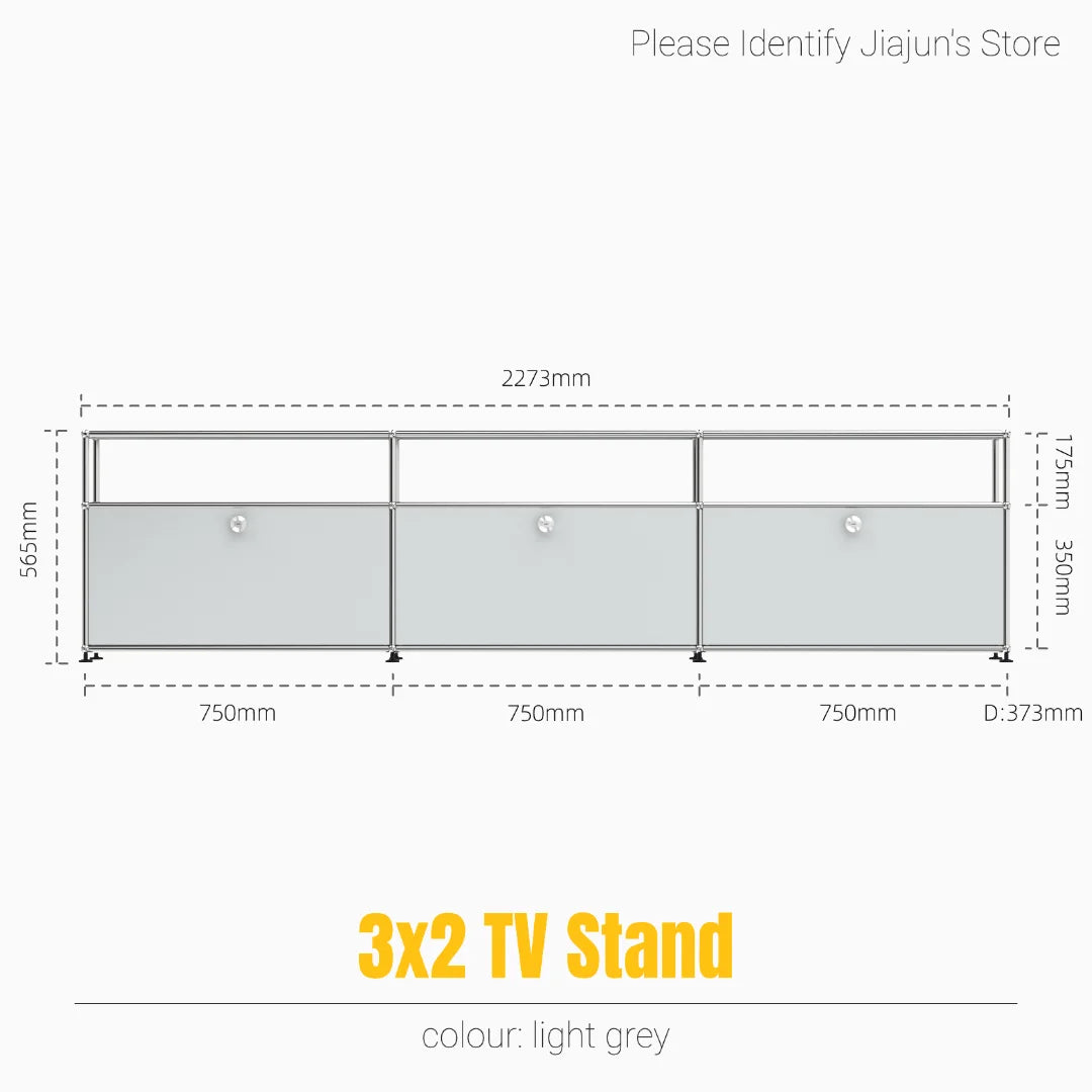 Meuble TV bas modulaire 3 niveaux – Buffet avec portes rabattables, cadre acier, style minimaliste