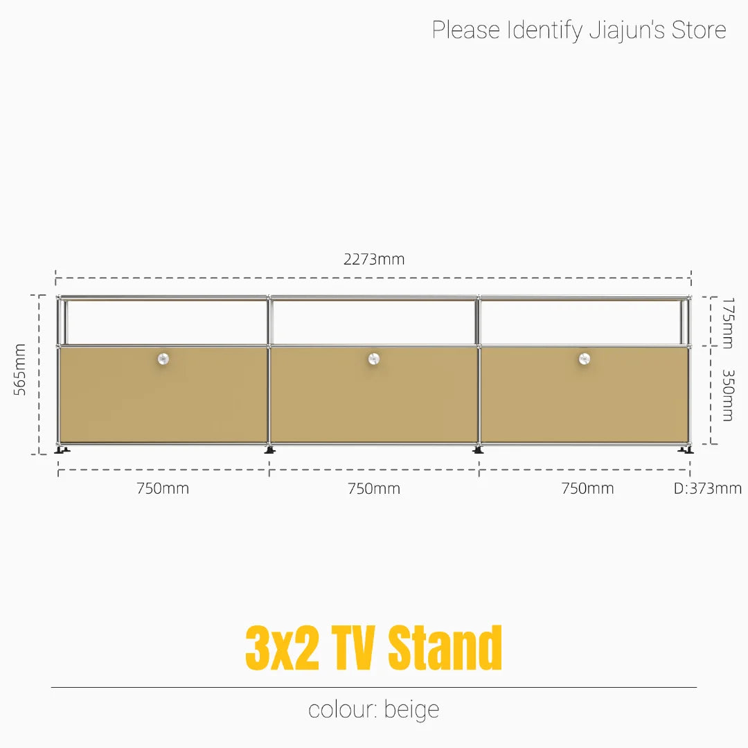 Meuble TV bas modulaire 3 niveaux – Buffet avec portes rabattables, cadre acier, style minimaliste