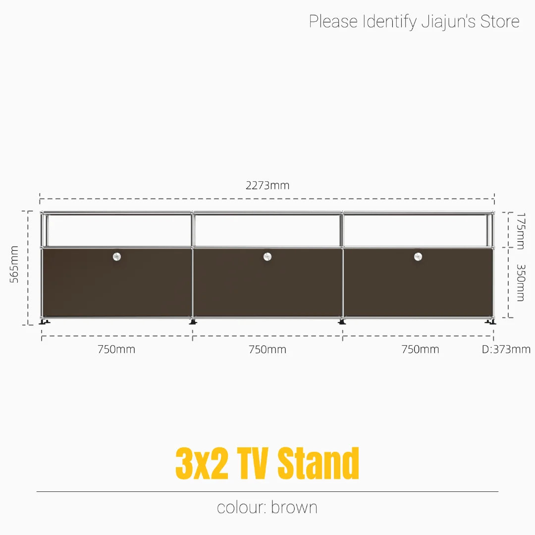 Meuble TV bas modulaire 3 niveaux – Buffet avec portes rabattables, cadre acier, style minimaliste