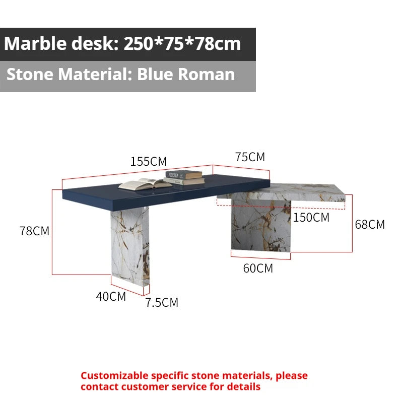 Bureau sur mesure en marbre style italien minimaliste – Pierre engineered anti-rayures, bureau et salle d'étude luxe