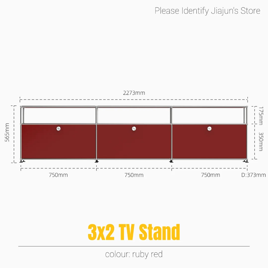 Meuble TV bas modulaire 3 niveaux – Buffet avec portes rabattables, cadre acier, style minimaliste