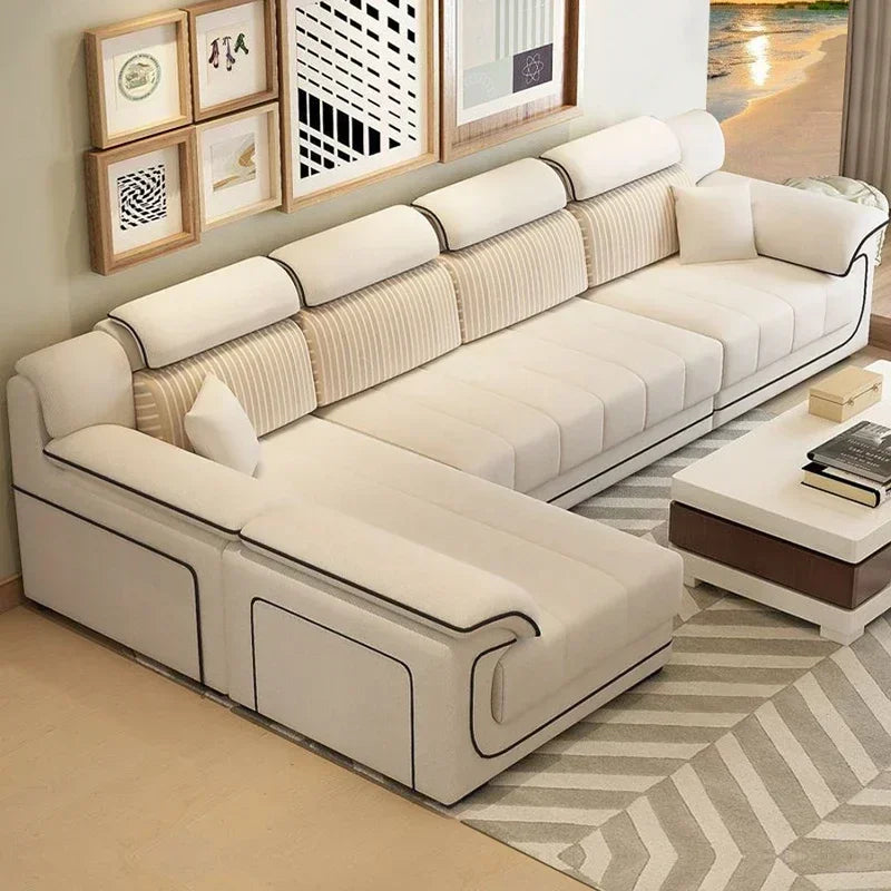 Canapé européen 2 places beige bois – Design nordique, accoudoir rembourré, style luxe minimaliste