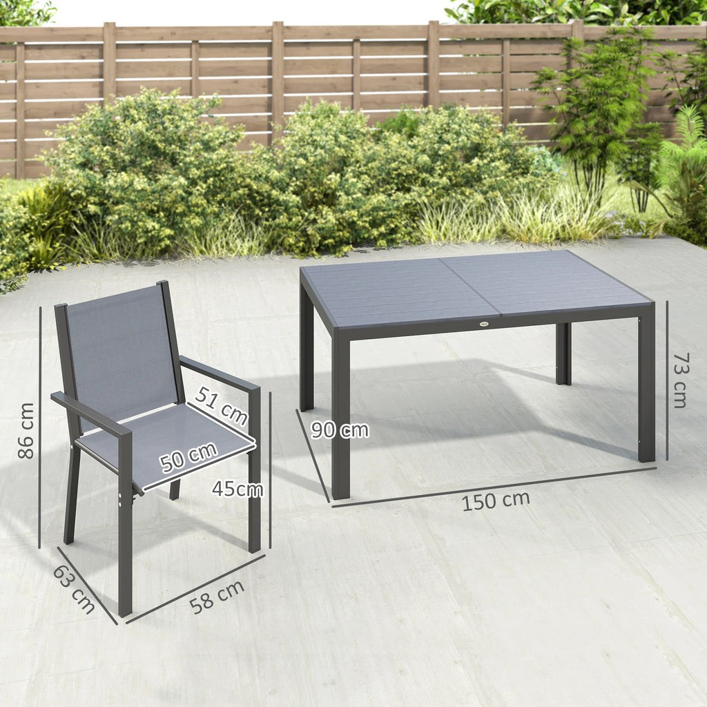 Ensemble table et chaises de jardin Outsunny – Chaises empilables, cadre acier, gris clair, terrasse et patio