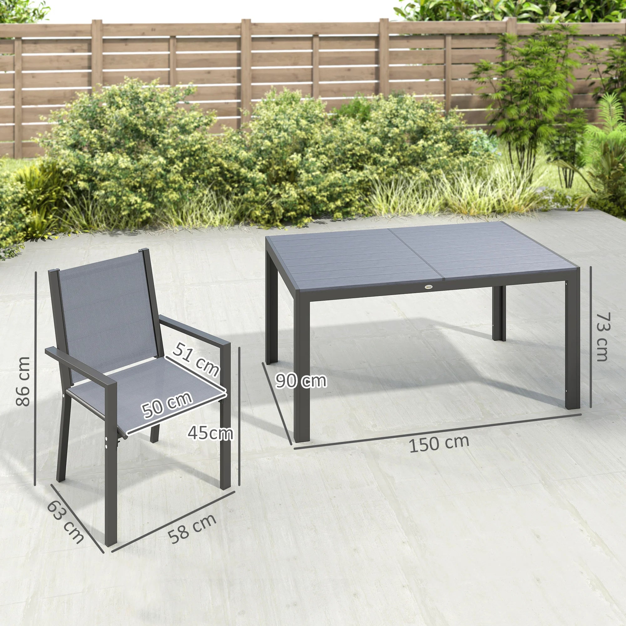 Ensemble table et chaises de jardin Outsunny – Chaises empilables, cadre acier, gris clair, terrasse et patio