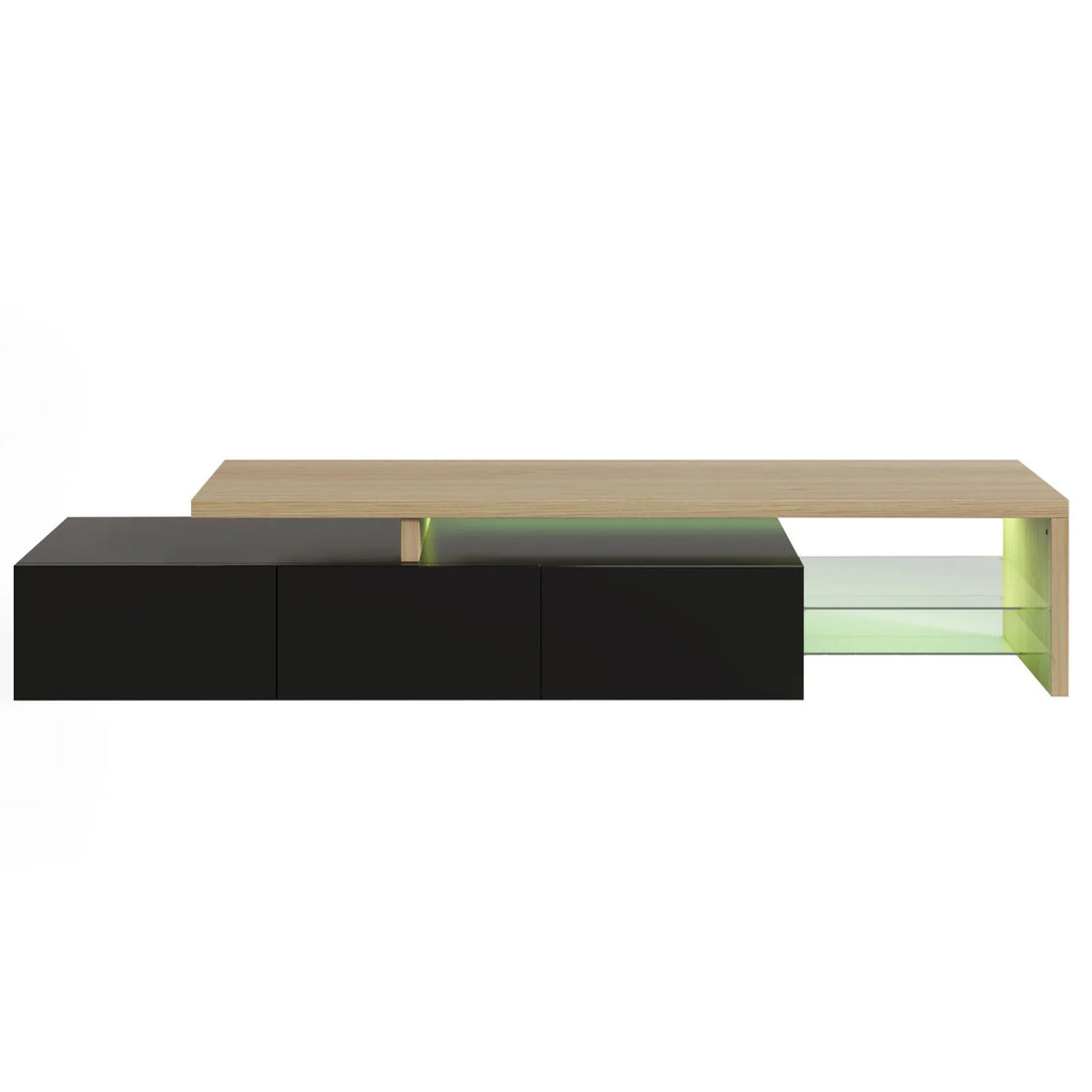 Meuble TV Rosahqnda avec éclairage LED – 2 vitrines, 3 tiroirs, blanc laqué haut brillant