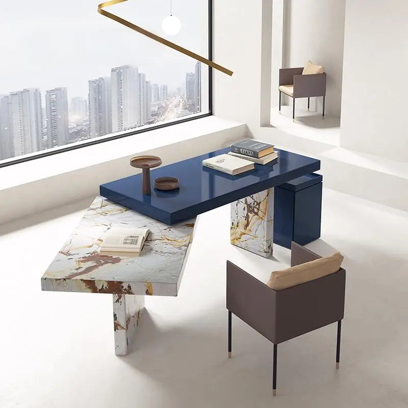 Bureau sur mesure en marbre style italien minimaliste – Pierre engineered anti-rayures, bureau et salle d'étude luxe