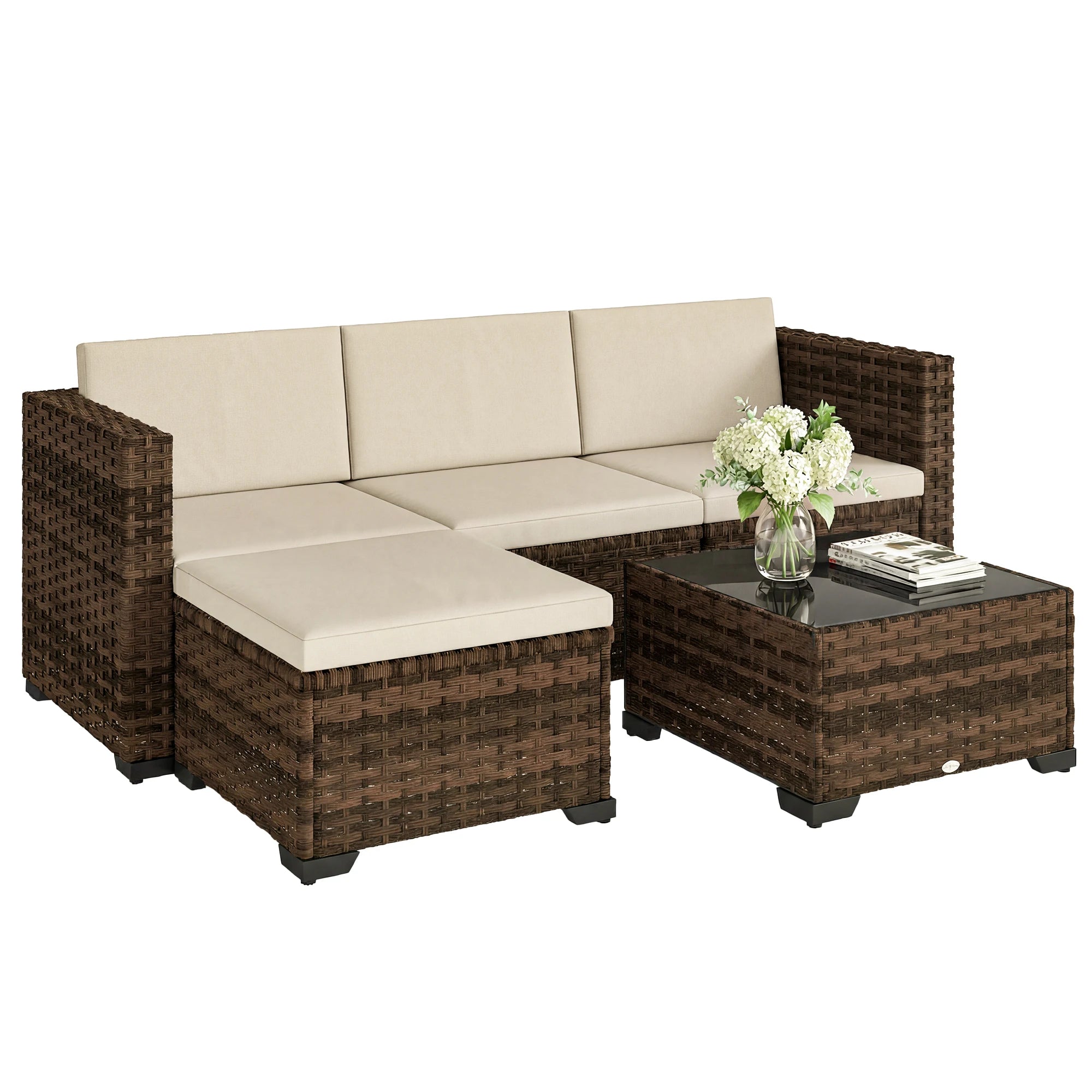 Salon de jardin Outsunny en rotin 5 pièces avec coussins – Mobilier extérieur terrasse et jardin