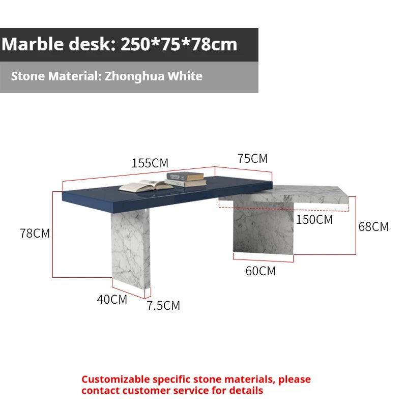 Bureau sur mesure en marbre style italien minimaliste – Pierre engineered anti-rayures, bureau et salle d'étude luxe
