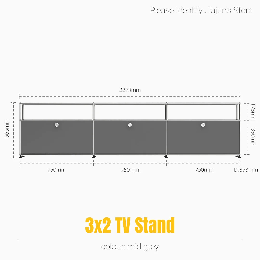 Meuble TV bas modulaire 3 niveaux – Buffet avec portes rabattables, cadre acier, style minimaliste