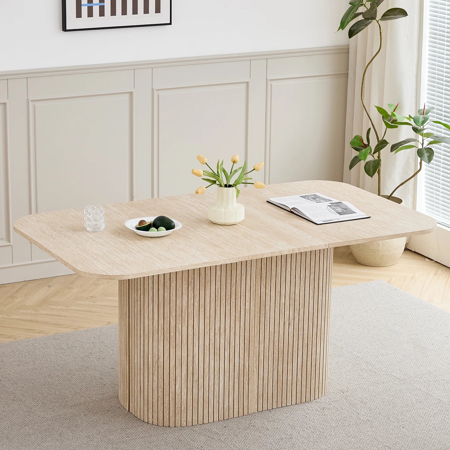 Table à manger rectangulaire en bois massif EGOONM – 4 à 6 personnes, 160x90 cm, salon et salle à manger