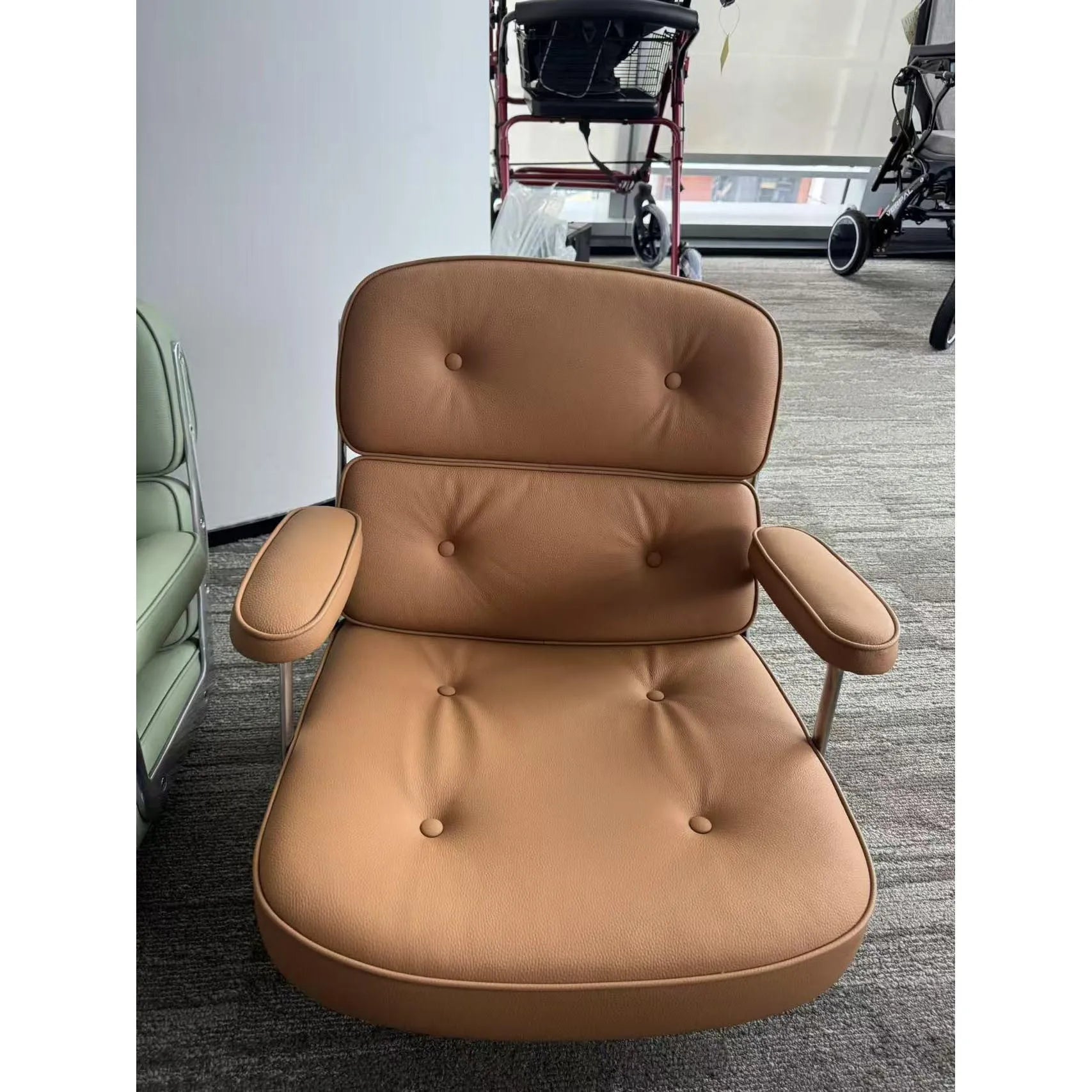 Chaise de bureau réglable en cuir véritable – Cadre aluminium, accoudoirs, pivotante, bureau et salon