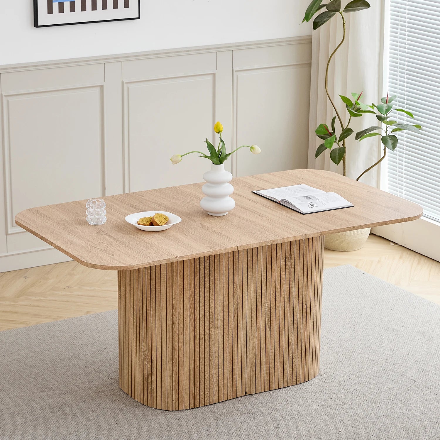 Table à manger rectangulaire en bois massif EGOONM – 4 à 6 personnes, 160x90 cm, salon et salle à manger