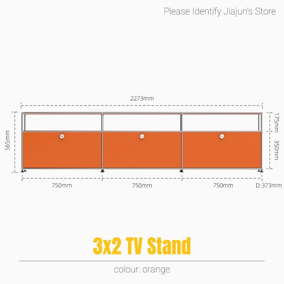 Meuble TV bas modulaire 3 niveaux – Buffet avec portes rabattables, cadre acier, style minimaliste