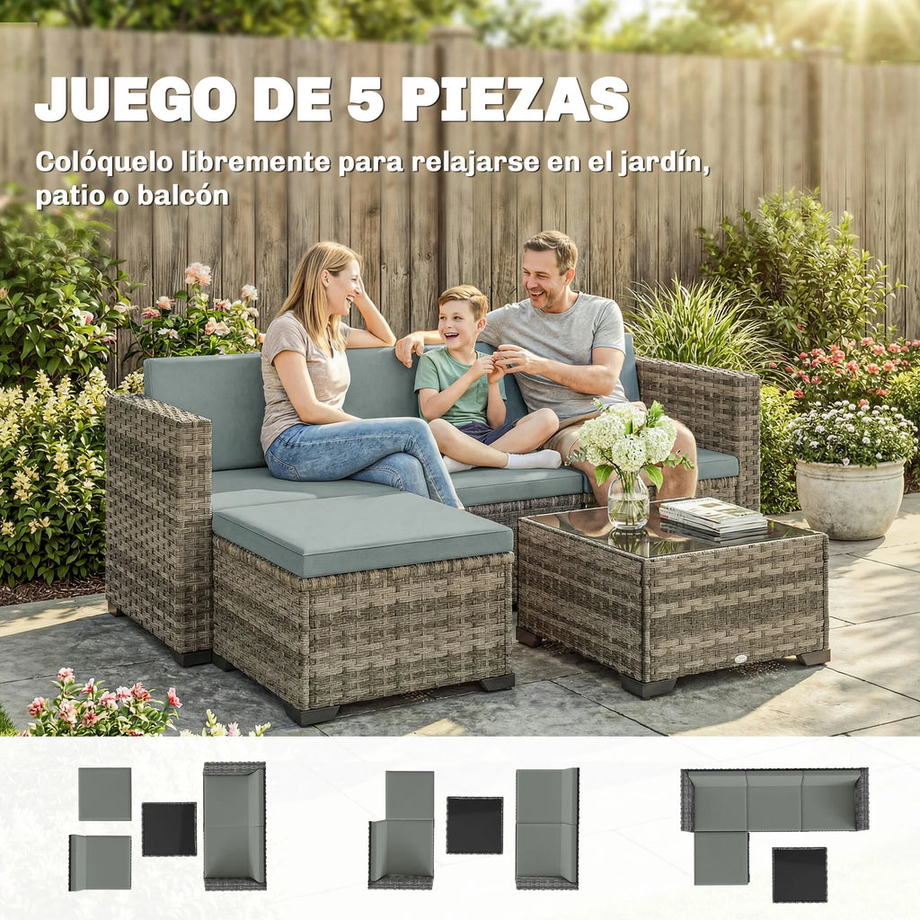 Salon de jardin Outsunny en rotin 5 pièces avec coussins – Mobilier extérieur terrasse et jardin