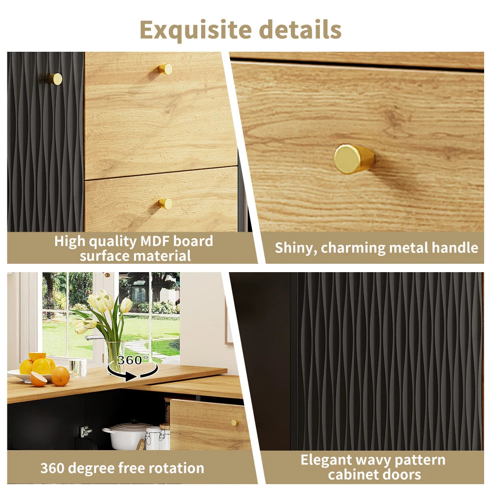Table bar extensible rotative 138-204 cm – Plateau pivotant 360°, rangement intégré, style bois moderne