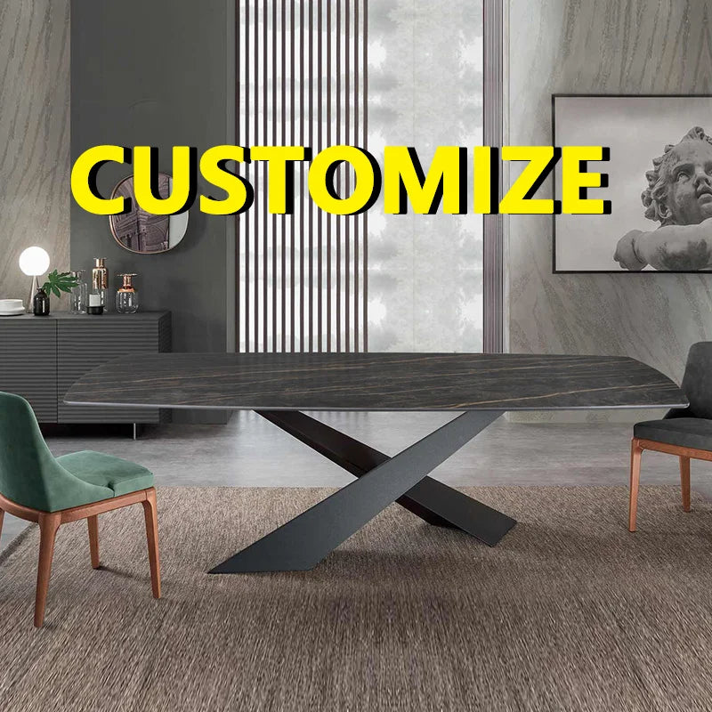 Table à manger sur mesure en ardoise naturelle – Pied métal croisé design, durable, appartement et maison luxe