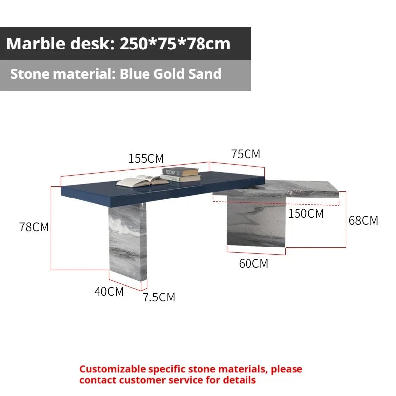 Bureau sur mesure en marbre style italien minimaliste – Pierre engineered anti-rayures, bureau et salle d'étude luxe