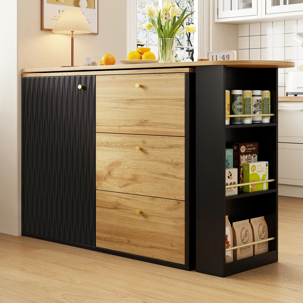 Table bar extensible rotative 138-204 cm – Plateau pivotant 360°, rangement intégré, style bois moderne