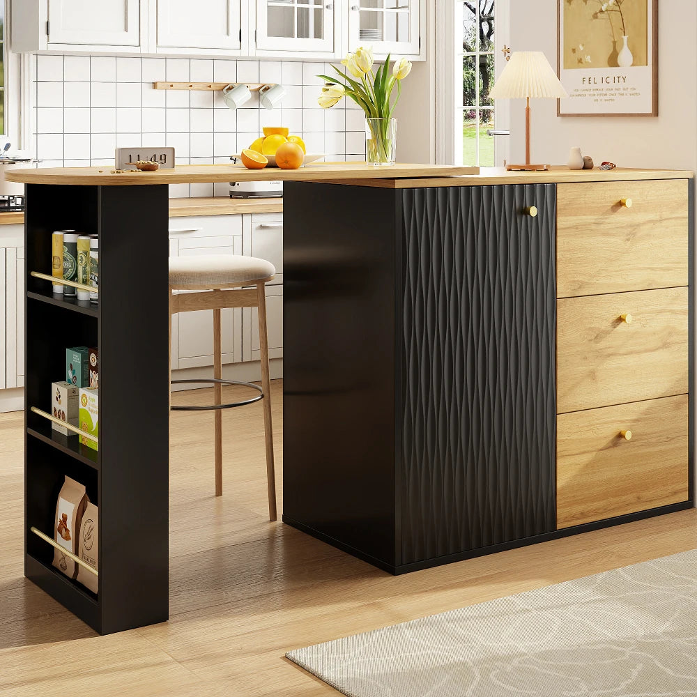 Table bar extensible rotative 138-204 cm – Plateau pivotant 360°, rangement intégré, style bois moderne
