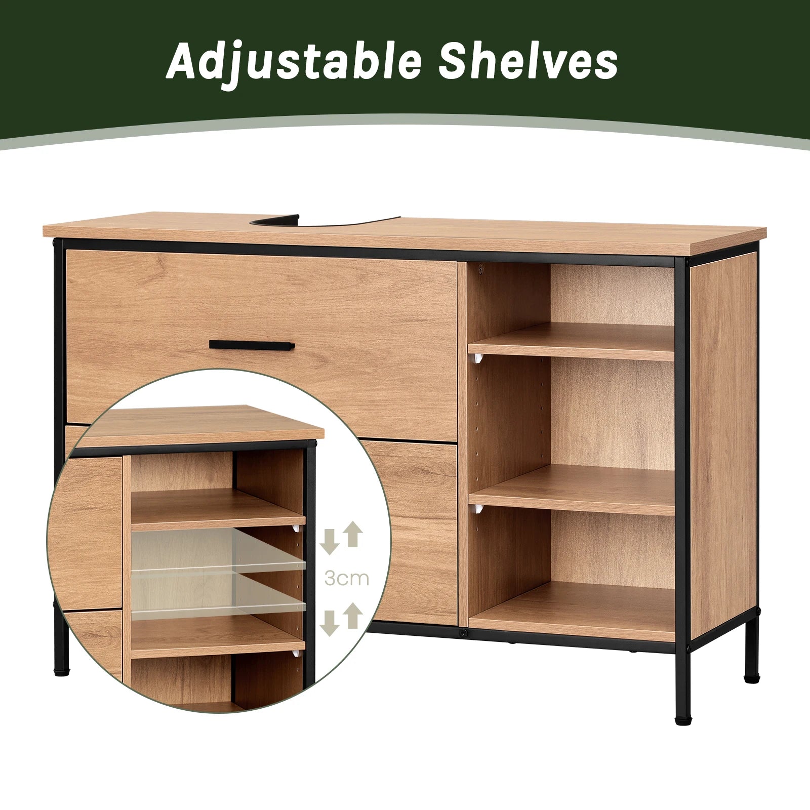 Meuble sous-lavabo Eugad avec 2 tiroirs et 3 compartiments – 90x60x30 cm, salle de bain
