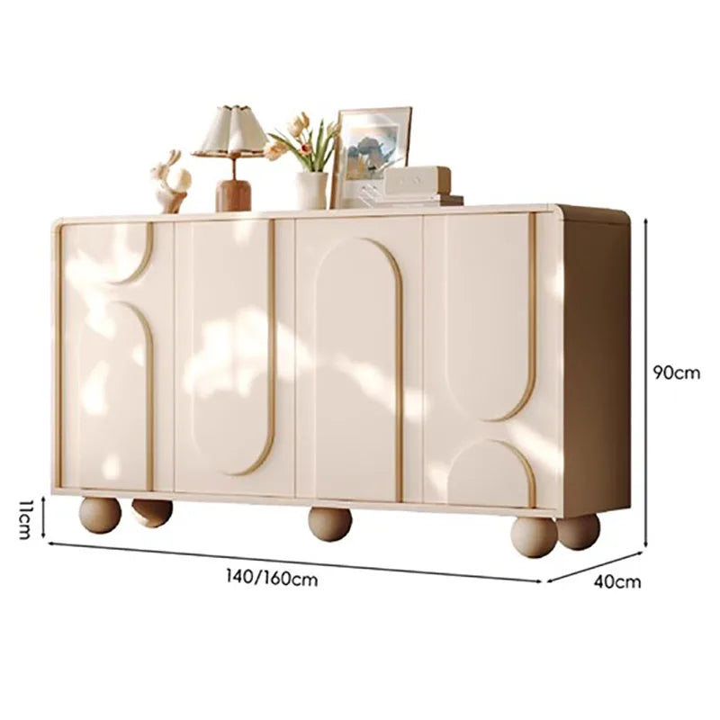 Meuble de rangement derrière canapé style français luxe – Blanc avec portes, console salon tendance