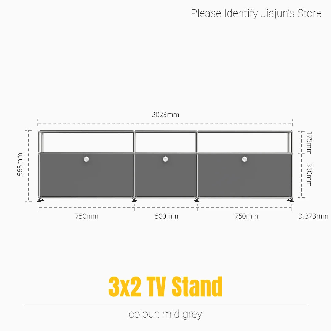 Meuble TV bas modulaire 3 niveaux – Buffet avec portes rabattables, cadre acier, style minimaliste