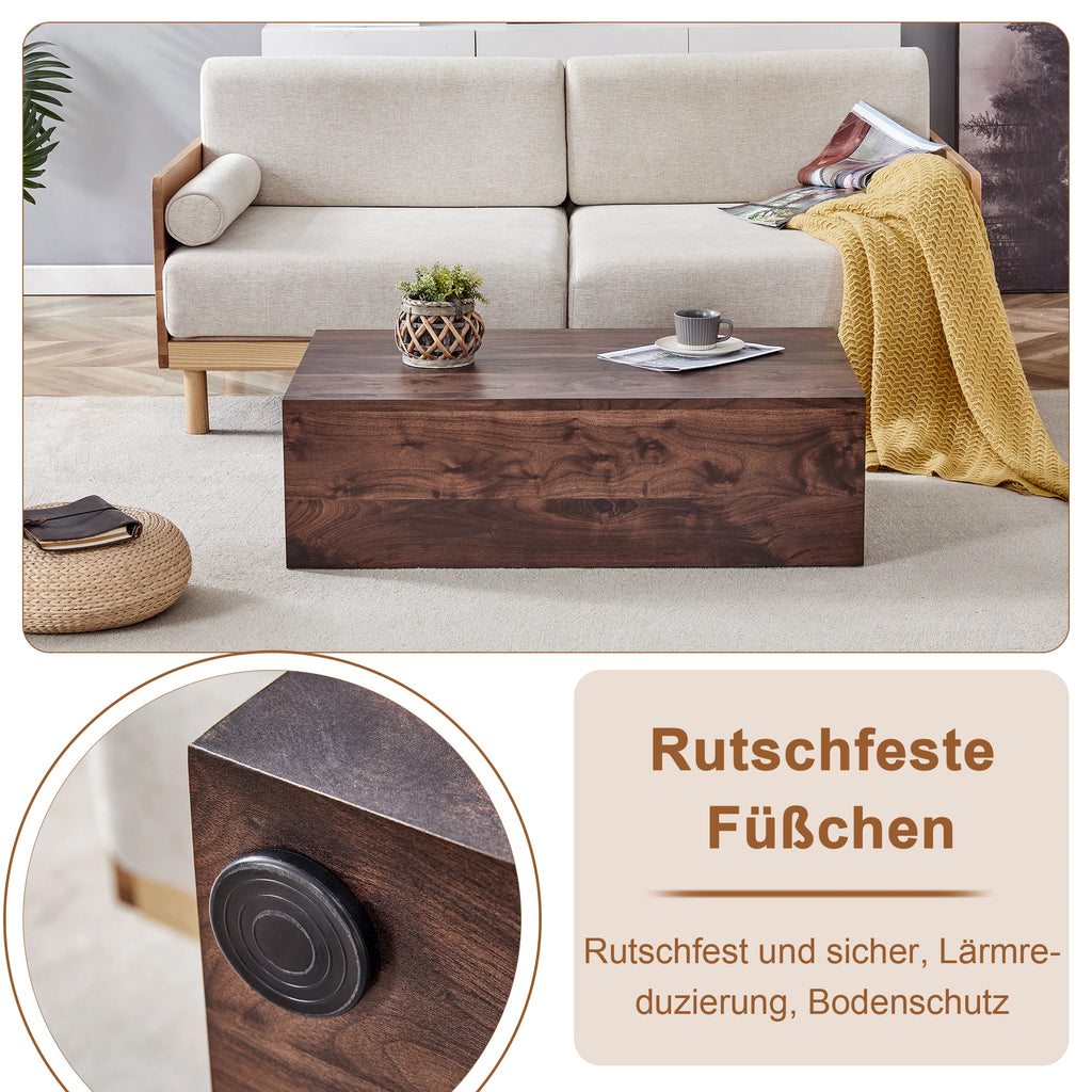 Table basse rectangulaire avec structure monobloc & pieds antidérapants – MDF noyer, entretien facile, salon