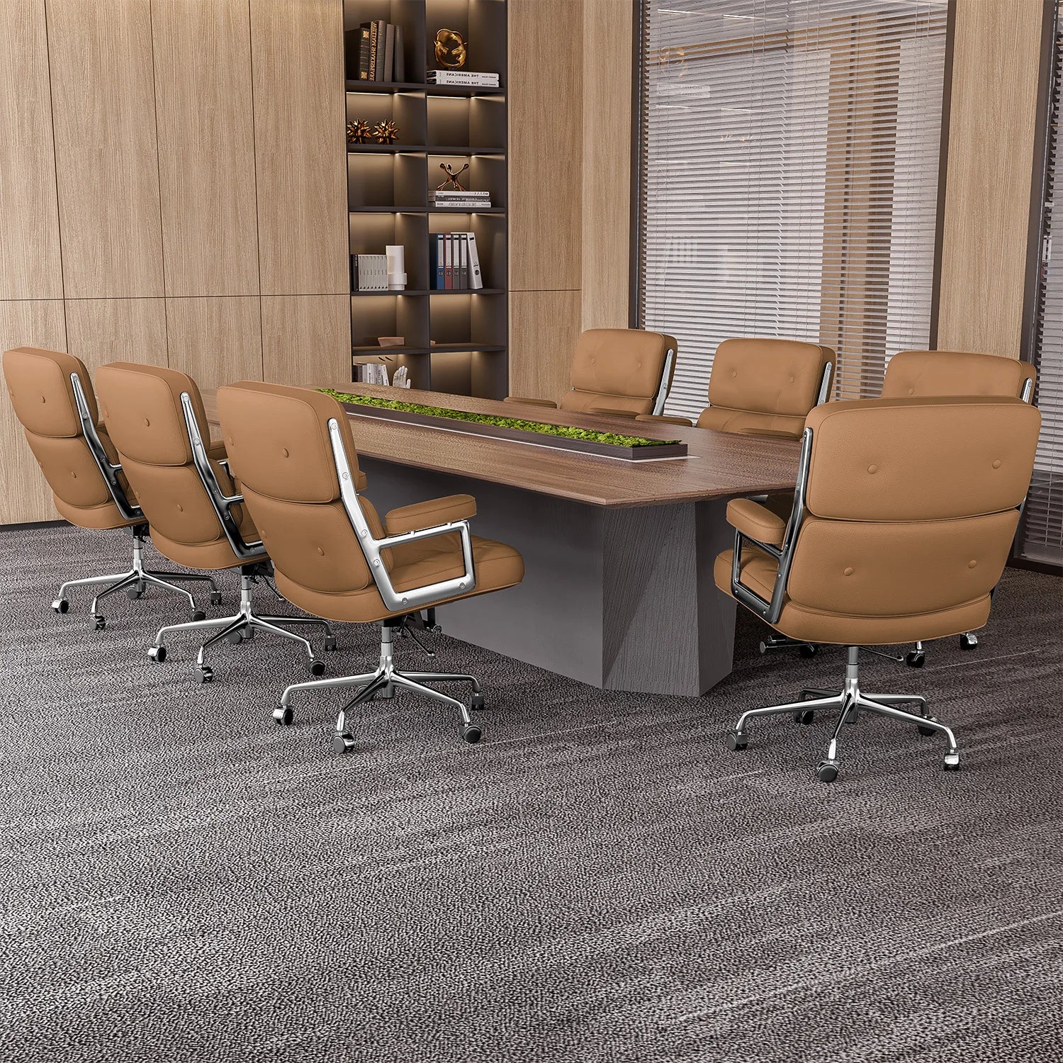 Chaise de bureau réglable en cuir véritable – Cadre aluminium, accoudoirs, pivotante, bureau et salon