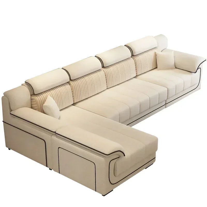 Canapé européen 2 places beige bois – Design nordique, accoudoir rembourré, style luxe minimaliste