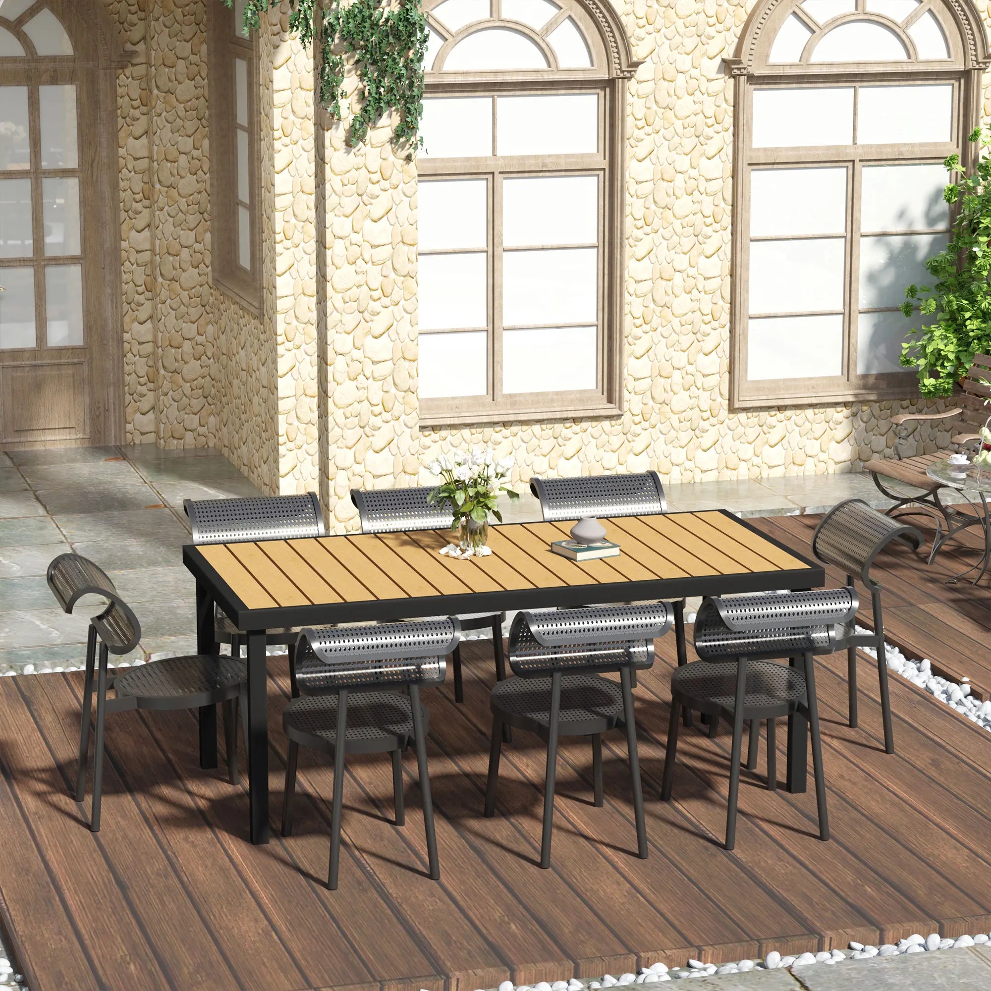 Table de jardin aluminium Outsunny 8 personnes – 190x90x74 cm, extérieur terrasse
