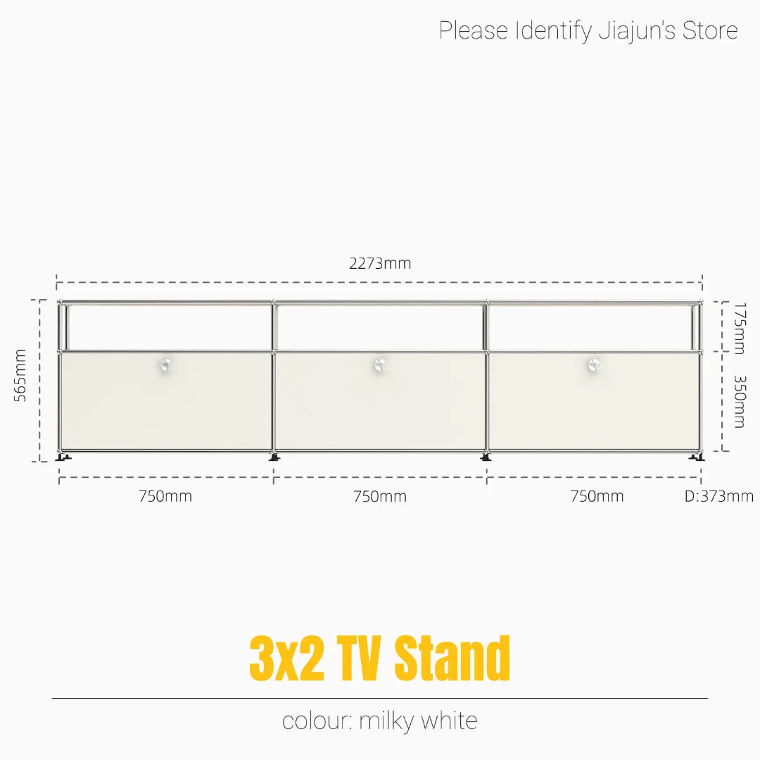 Meuble TV bas modulaire 3 niveaux – Buffet avec portes rabattables, cadre acier, style minimaliste