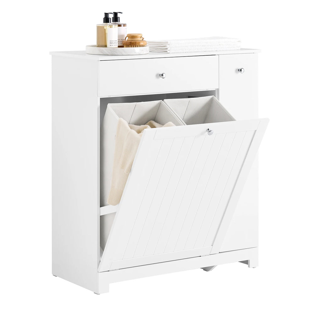 Armoire de salle de bain haute SoBuy – Meuble colonne avec miroir, étagères et tiroir, blanc