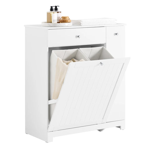 Armoire de salle de bain haute SoBuy – Meuble colonne avec miroir, étagères et tiroir, blanc