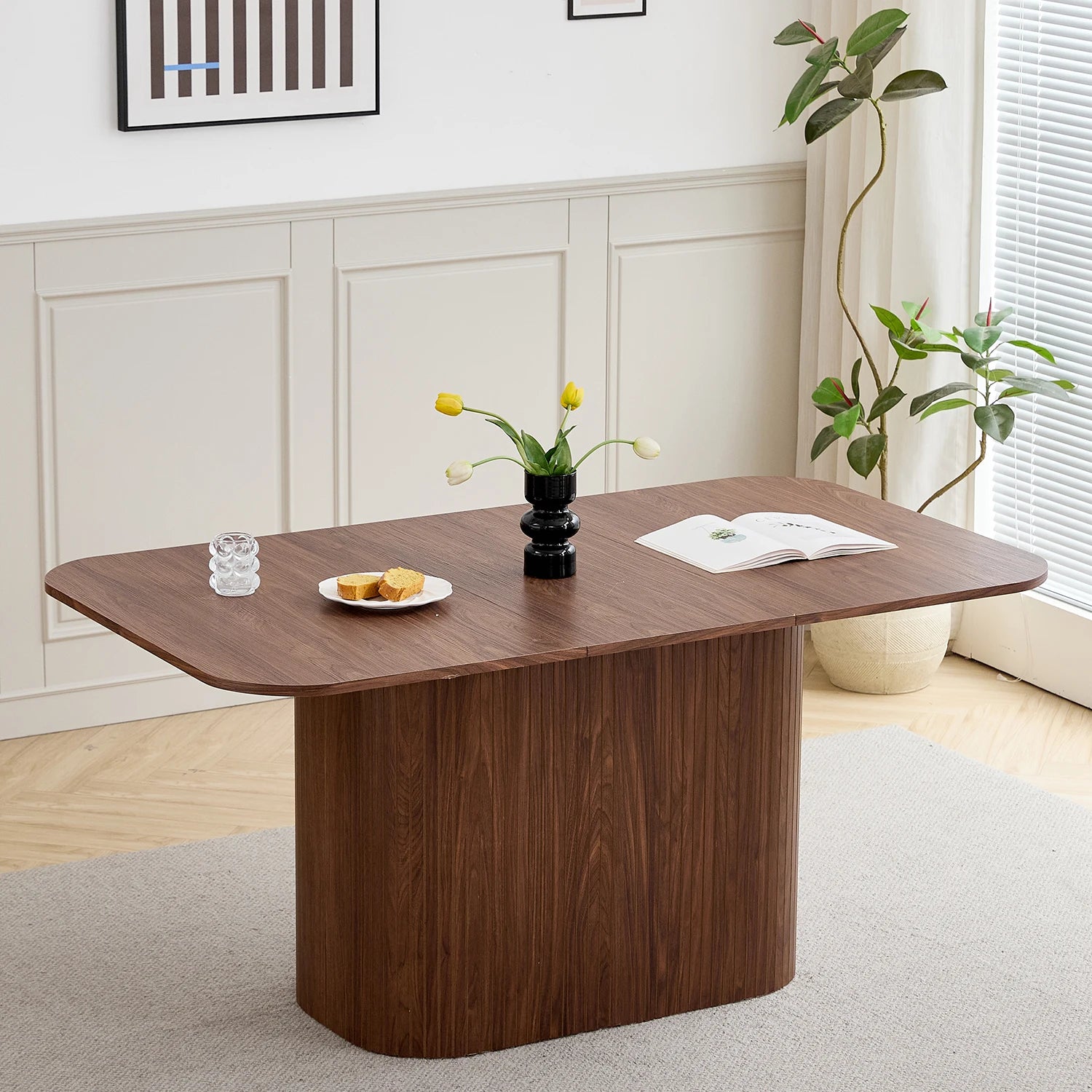 Table à manger rectangulaire en bois massif EGOONM – 4 à 6 personnes, 160x90 cm, salon et salle à manger