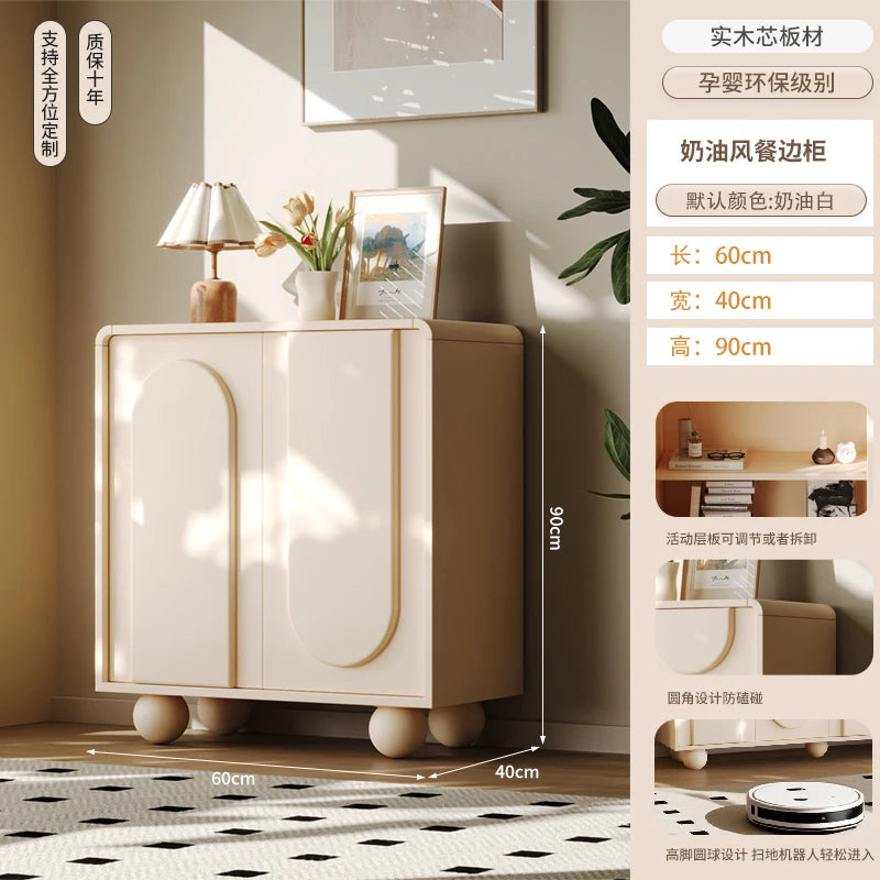 Meuble de rangement derrière canapé style français luxe – Blanc avec portes, console salon tendance