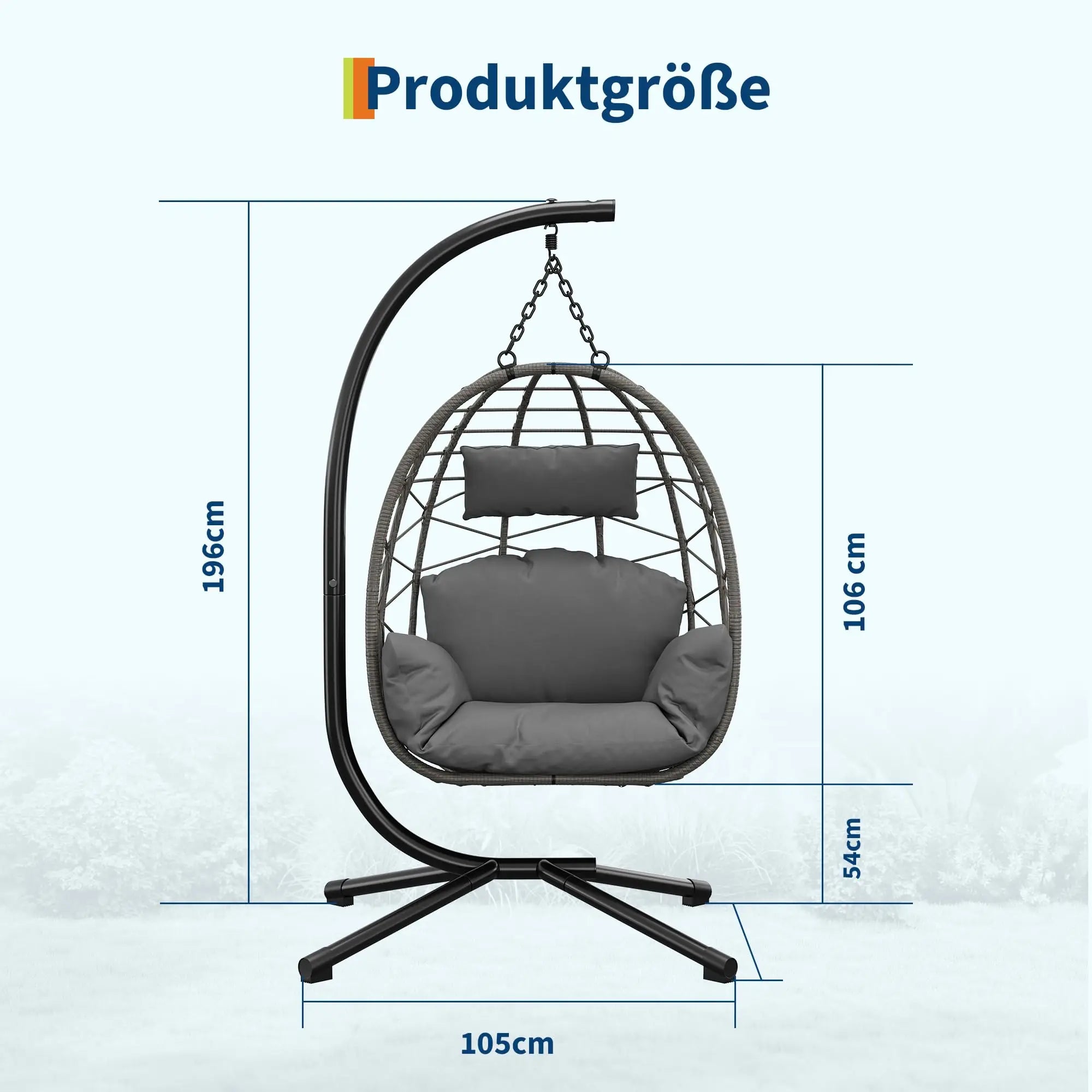 Fauteuil suspendu œuf avec pied, coussin et appui-tête – Hamac lounge intérieur et extérieur avec housse anti-pluie