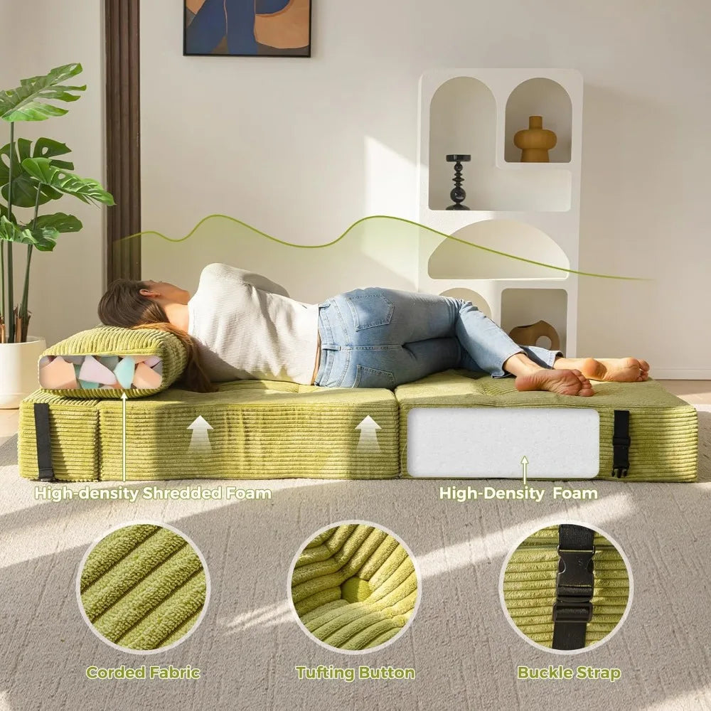 Fauteuil-lit pliant 4-en-1 – Mousse haute densité, canapé sol multifonction pour salon et chambre