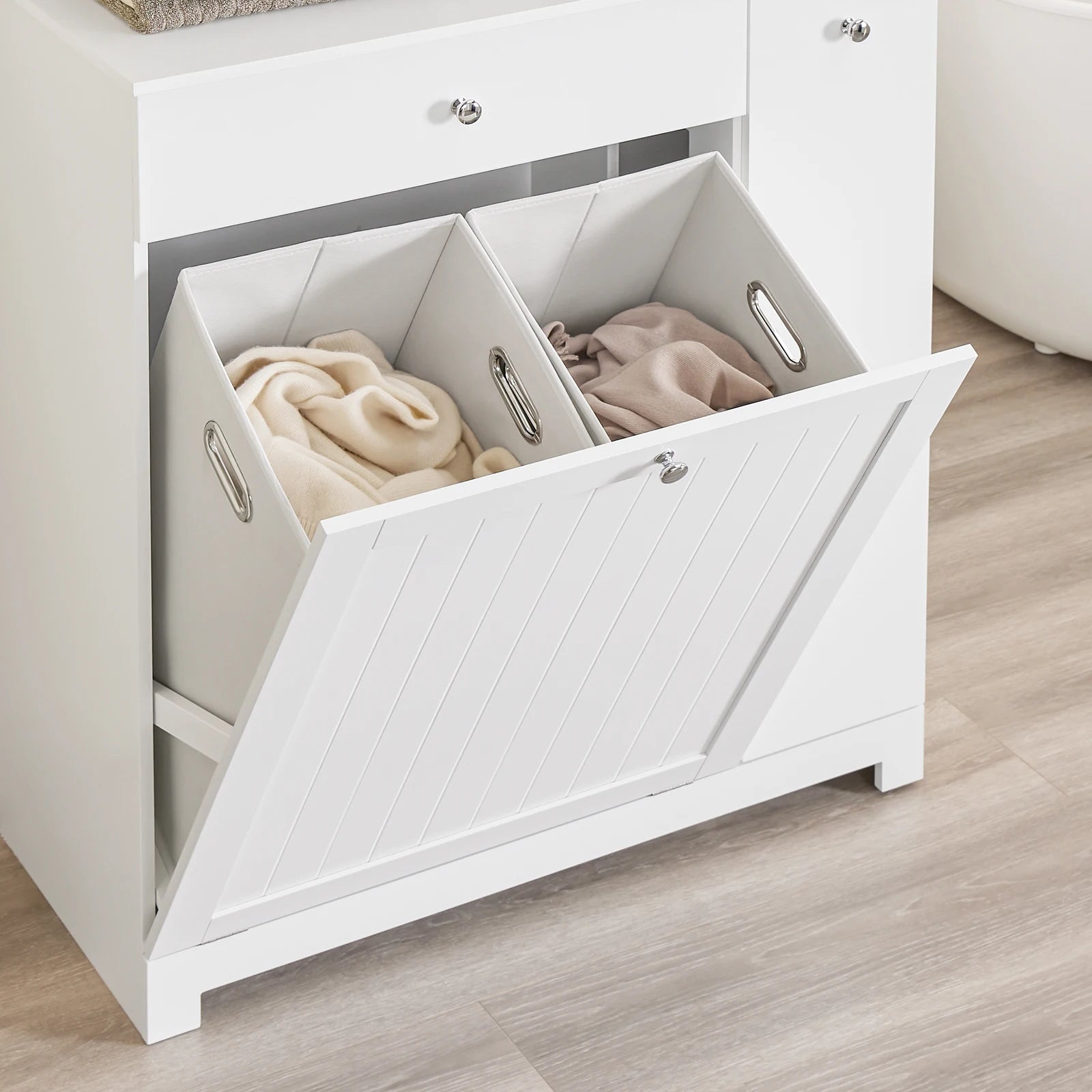 Armoire de salle de bain haute SoBuy – Meuble colonne avec miroir, étagères et tiroir, blanc