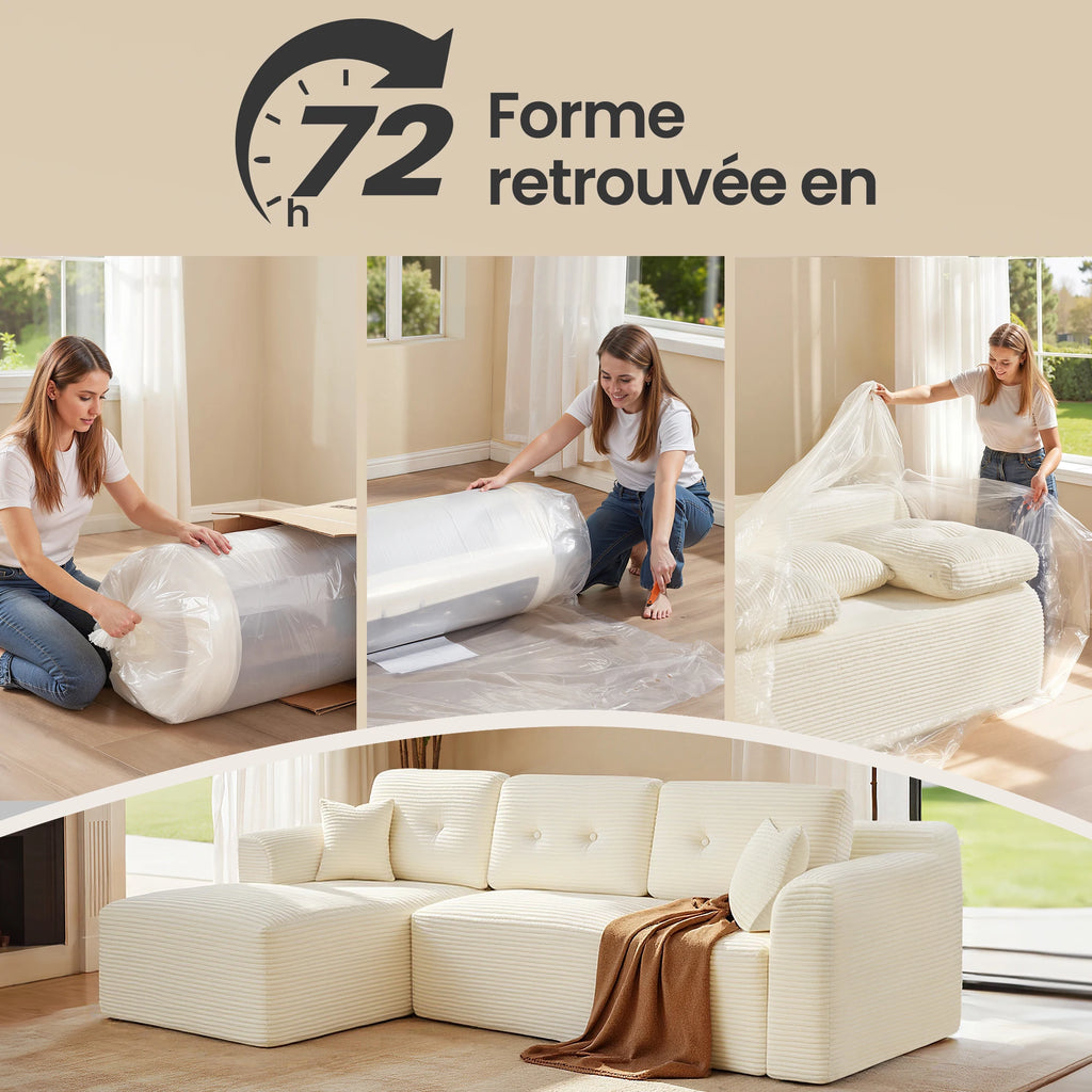Canapé d'angle modulaire VASAGLE 244 cm – Livré compressé, sans montage, méridienne gauche