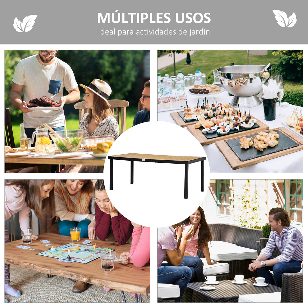 Table de jardin aluminium Outsunny 8 personnes – 190x90x74 cm, extérieur terrasse