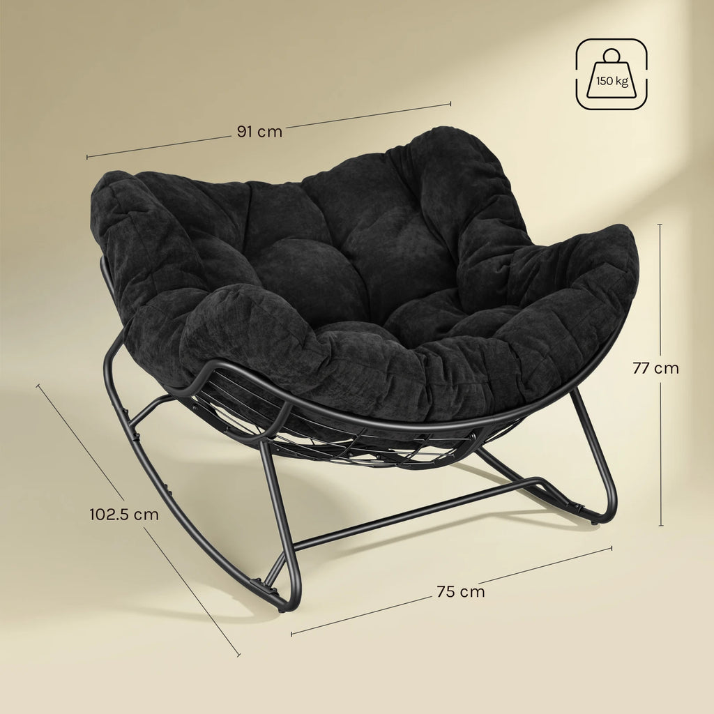 Rocking chair WOLTU forme œuf – Fauteuil à bascule avec coussin chenille, cadre métal, 150 kg, salon et balcon