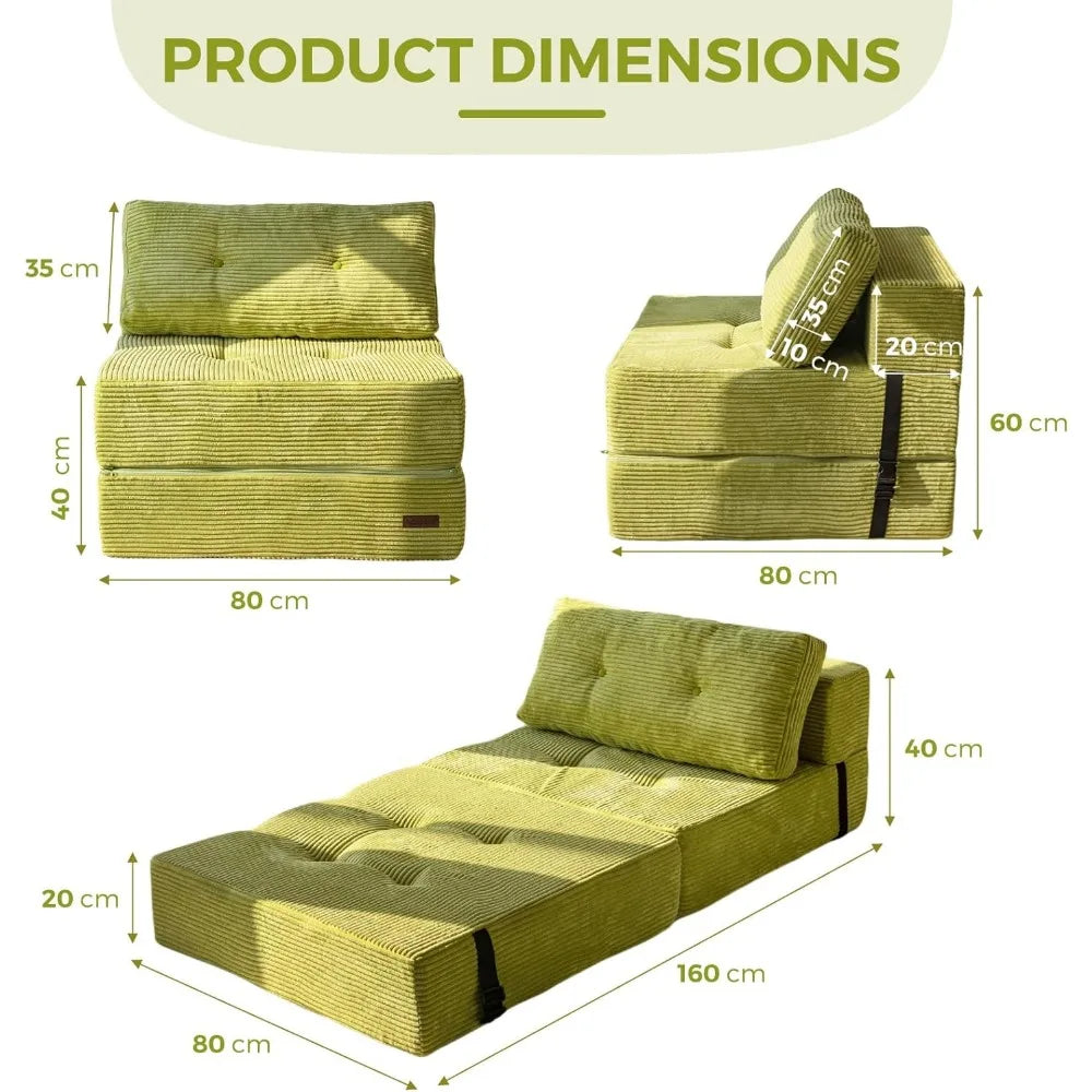 Fauteuil-lit pliant 4-en-1 – Mousse haute densité, canapé sol multifonction pour salon et chambre