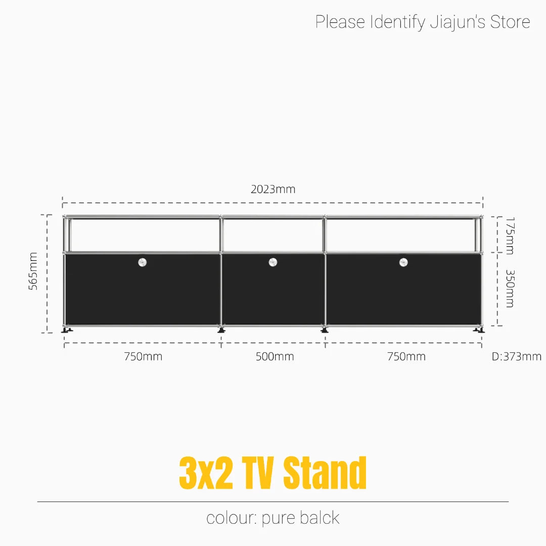 Meuble TV bas modulaire 3 niveaux – Buffet avec portes rabattables, cadre acier, style minimaliste