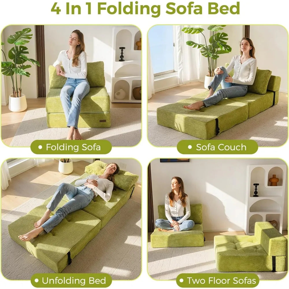 Fauteuil-lit pliant 4-en-1 – Mousse haute densité, canapé sol multifonction pour salon et chambre