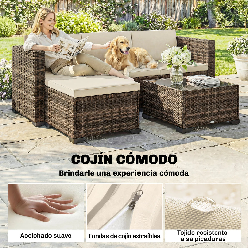 Salon de jardin Outsunny en rotin 5 pièces avec coussins – Mobilier extérieur terrasse et jardin