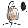 Fauteuil suspendu œuf avec pied, coussin et appui-tête – Hamac lounge intérieur et extérieur avec housse anti-pluie