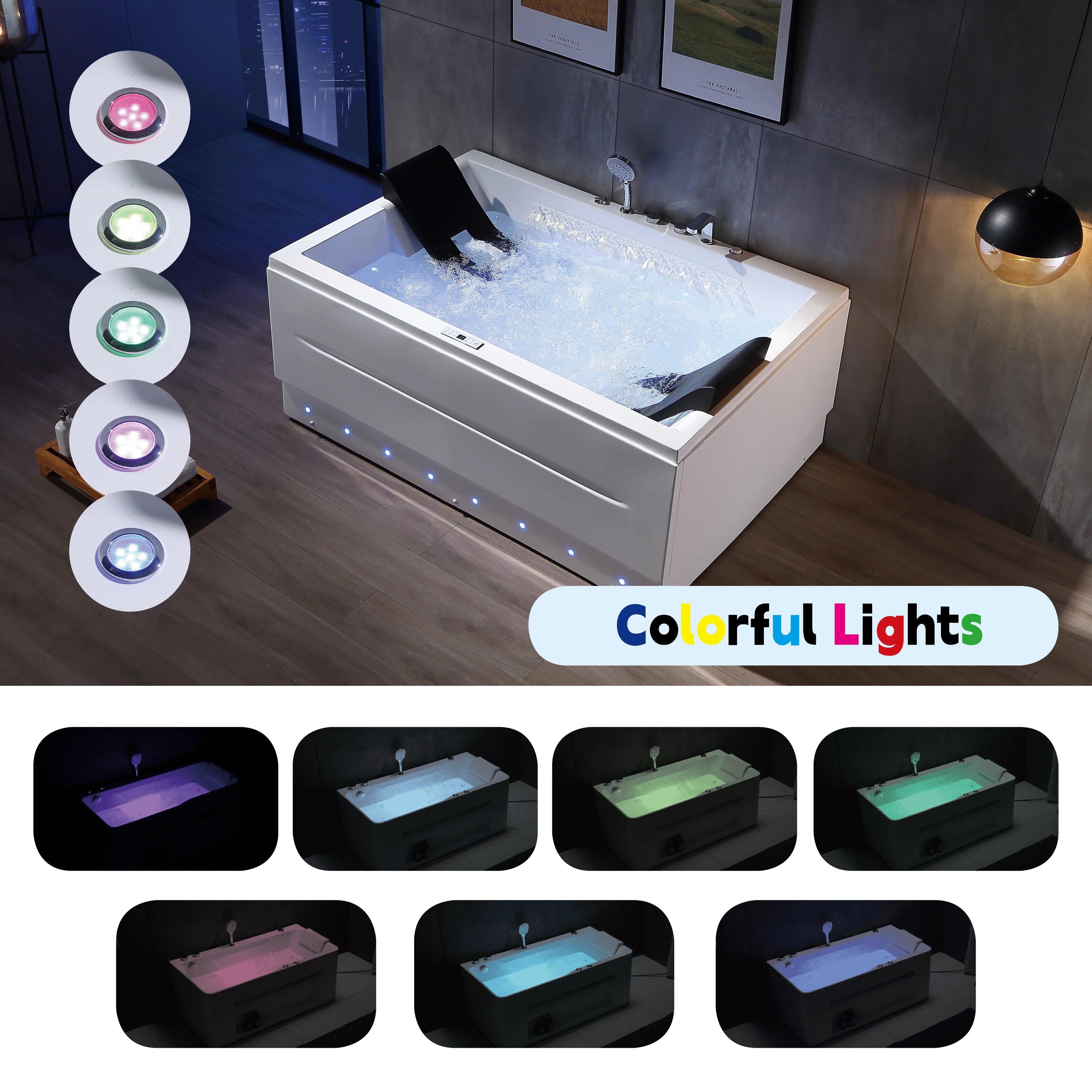 Baignoire balnéo triangulaire 2 places sur mesure – 22 jets de massage, lumière colorée, styles personnalisables